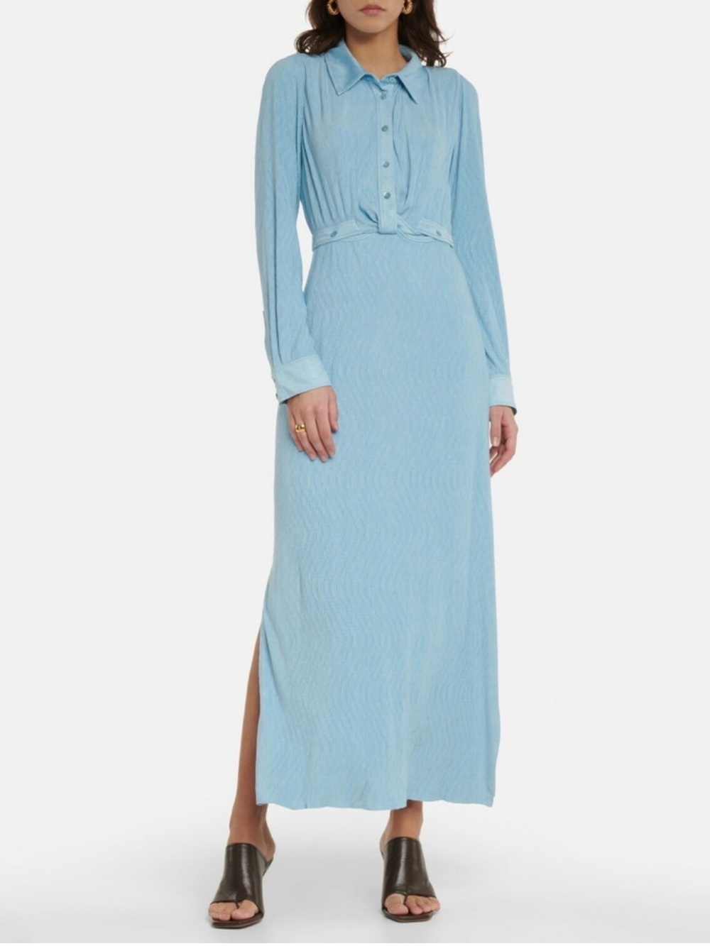 Jonathan Simkhai Kelly Sky Kelly Faux Suede Shirt Dress, size Small